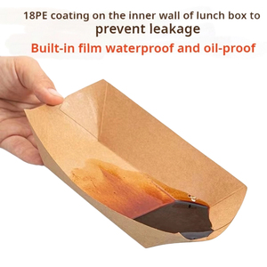 ถาดกระดาษคราฟท์รูปสี่เหลี่ยมผืนผ้าแบบใช้แล้วทิ้งสำหรับอาหารพร้อมรับประทาน เกรดสำหรับอาหาร เหมาะสำหรับใส่สลัด เฟรนช์ฟรายส์ ขนมขบเคี้ยว ในร้านอาหารและคาเฟ่ - Product Image 4