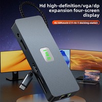 Station d'accueil Type-C 11-en-1 avec HDTV, DP 4K, VGA, charge PD, 3,5 mm, triple écran MST, hub Gigabit USB 3.2 pour ordinateur portable MacBook, hub USB-C