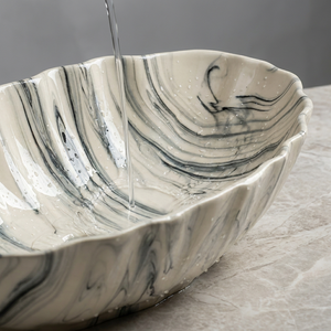 Lavabo Artistico in Ceramica Grigia con Rilievo a Grana Diamantata Stile Modern Farmhouse, con Scarico Integrato per Lavabi <span class=keywords><strong>da</strong></span> <span class=keywords><strong>Appoggio</strong></span> <span class=keywords><strong>Bagno</strong></span> - Product Image 4