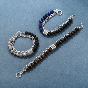 Frosted Stone <b>Bracelet</b> Natural Stone Beaded Chain Jewelry Geometric Design Stainless Steel Alloy Anniversary Gift Accessory - Product Image 2