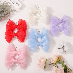 Pinzas para el cabello con lazo de gasa de Color sólido dulce coreano, horquillas para el cabello con cuentas de moda para niñas y niños, accesorios bonitos para el cabello, regalo - Product Image 1