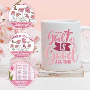 Autocollant personnalisé <span class=keywords><strong>de</strong></span> style verset biblique rose, transfert UV, vernis mat écologique, logo en relief 3D, <span class=keywords><strong>film</strong></span> détachable, motif décoratif - Product Image 3