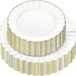 Platos Desechables Ecológicos de Plástico Blanco de 10.25'' con Borde Dorado y Platos de Postre de 7.5'' Aptos para Alimentos para Fiestas - Product Image 3