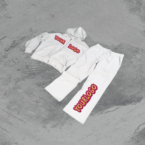 Puff Print Casual <b>Knitted</b> Hoodies Sweatpants <b>Set</b> for Autumn Custom Logo 500 GSM Fleece Lined Tracksuit Heavyweight Plus Size - Product Image 5