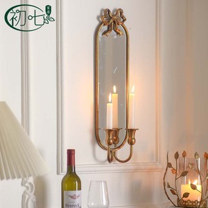 กระจกติดผนังทองเหลืองแบบดั้งเดิมพร้อมที่วางเทียน กระจกตกแต่งกรอบสวยงามสำหรับทางเข้า - Product Image 3