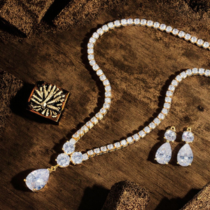 Chất lượng cao 18K mạ vàng CZ Bộ đồ trang sức Cubic Zirconia nước thả bông tai vòng cổ cho phụ nữ của đám cưới và tham gia - Product Image 3