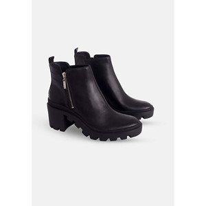 Bottines en cuir de chèvre noir Sophora pour femmes, bout rond, talon bloc - Product Image 4
