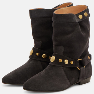 Botines Planos Personalizados para Mujer con Hebilla, Puntera Puntiaguda, Remaches Metálicos y Ante - Product Image 3