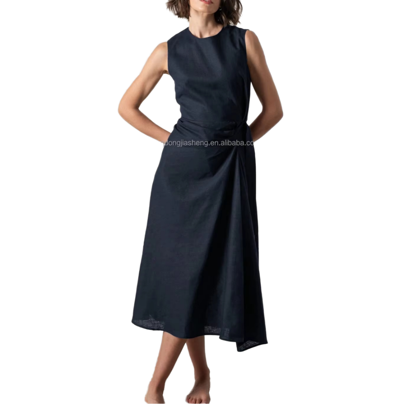 knee length dresses for ladies Women's Daisy Linen Dress Light Brown