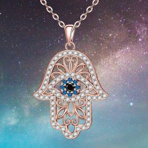 Collar Vintage Chapado en Oro Rosa con Circonita Cúbica, Colgante de <span class=keywords><strong>Mano</strong></span> de <span class=keywords><strong>Hamsa</strong></span> y Ojo Turco, Amuleto de Protección y Buena Suerte, Joyería para Mujer - Product Image 4
