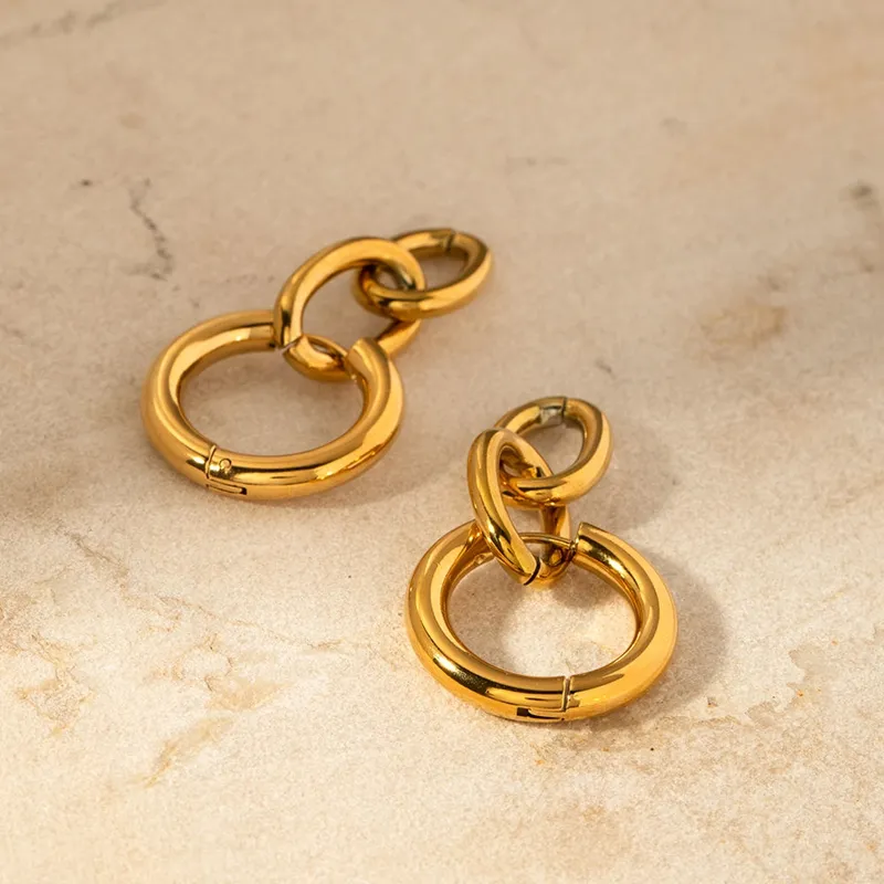 Anti-Schmutz-Edelstahl Gold-Hoop-Ohrringe ovaler Link-Betroppkette Ohrring für Damen