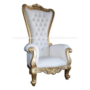 High <b>Back</b> 180cm King Throne <b>Chair</b> Gold White Leather Velvet Baroque French Solid Wood Stylish Leisure <b>Chair</b> Home Living Room - Product Image 2