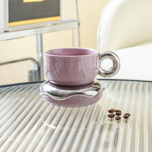 Ensemble tasse et soucoupe à café en céramique créative, 230 ml, couleur unie, qualité alimentaire, cadeau pour l'été 2023 - Product Image 3