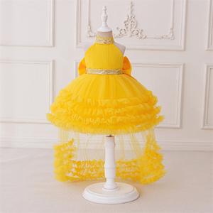 Abito da Principessa per Bambine con Decorazione a Fiocco Vivace e Colorato, Ultimo Modello di Vestito Elegante per Matrimoni e Feste di Compleanno, Lunghezza al Ginocchio - Product Image 1