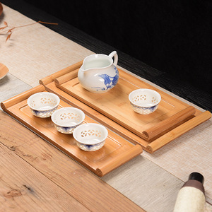 Bamboo Tea Tray Set Rectangular Dry Brewing Tray With <b>Teacups</b> For Tea Ceremony Household Use - Product Image 1
