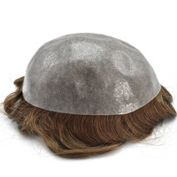 Système capillaire court en cheveux humains PAPY, base fine en peau collée non chirurgicale, toupet pour hommes