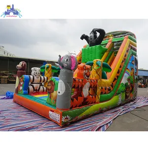 Công Viên Chủ Đề Động Vật Rừng Inflatable Trượt Khô Lâu Đài Inflatable Trampoline Cho Trẻ Em