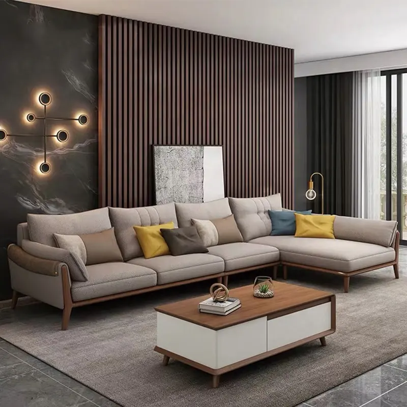 2022ราคาที่ดีอิตาลีที่ทันสมัยหนัง L รูปร่างโซฟาขาไม้โซฟาสำหรับบ้านห้องนั่งเล่น