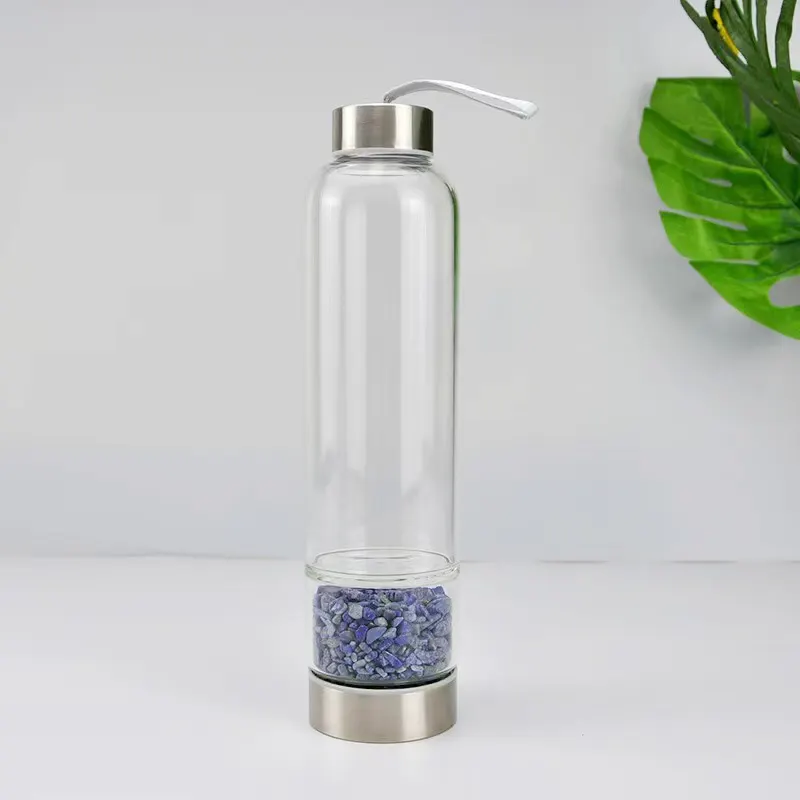 Wholesale Natural Lapis Lazuli Raw Gravel Stone Infused Gemstone Crystal Points Glass Water Bottles with Custom Logo