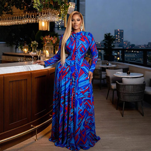 Nuovo Abito da Sera Lungo SU6522 con Stampa a Rete, Bottoni e Collo Tondo, <span class=keywords><strong>Maniche</strong></span> <span class=keywords><strong>Lunghe</strong></span>, <span class=keywords><strong>Vestito</strong></span> Maxi da Donna per Feste di Compleanno 2026 - Product Image 2
