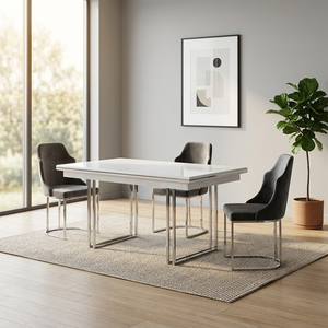 Juego de Mesa de Comedor Moderno Elps en Madera Blanca y Gris de 160cm y 180cm, Portátil para Uso en el Hogar y Hoteles, para 8 Personas - Product Image 3