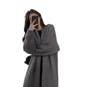 [Brand] Knitted Cardigan Mid Length Gray Simple Elegant Autumn Coat Women's Sweater Loose Fit Warm Solid Color - Product Image 5