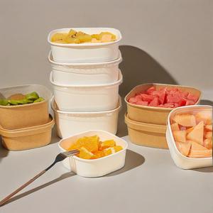 1000ml 32 oz Rectangular desechable para llevar caja de embalaje de alimentos contenedor cuadrado ensalada papel tazón de comida con tapas - Product Image 6