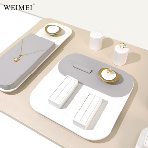 WEIMEI Custom Logo Wholesale Modern Minimalist White Grey Two-tone Rounded Corner Necklace Ring Showcase Jewelry Display Set - Product Image 1