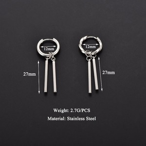 2 paires de boucles d'oreilles pendantes Zoro en acier inoxydable, style punk, avec pendentif carré, type Huggie Hoop, accessoires de bijoux pour femmes et hommes - Product Image 2