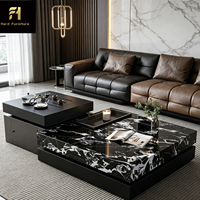 Table basse carrée en pierre frittée noire et blanche de luxe italienne pour salon, ensemble de tables gigognes de haute qualité