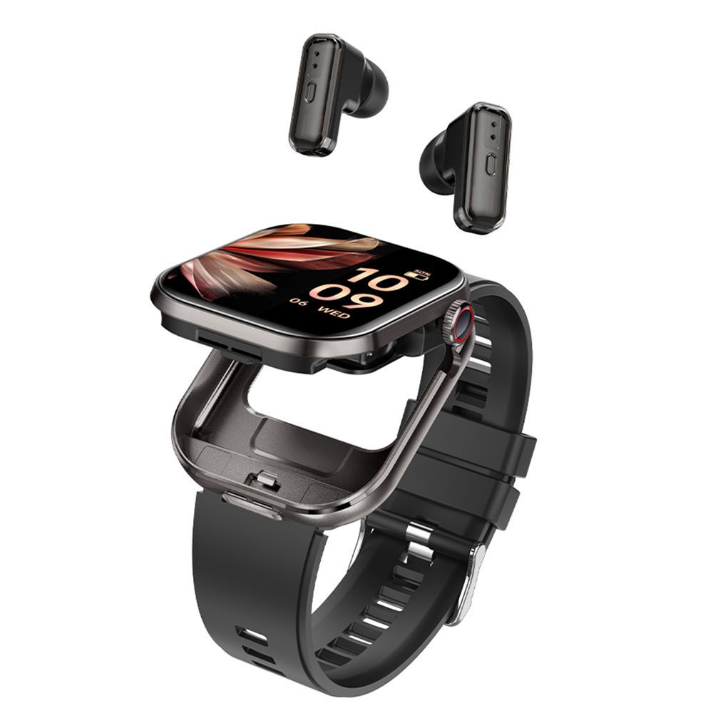 T99 2026 2 in 1 Music Smart Watch with Earbuds BT Wireless Call IP67 2.02 Inch IPS HD Screen Smart Watch for Men Women