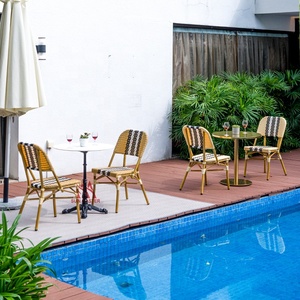 Muebles de cafetería para exteriores comerciales, sillas de <span class=keywords><strong>bambú</strong></span> de ratán para <span class=keywords><strong>terraza</strong></span>, Patio, balcón, restaurante, comedor, bistró francés, juego de silla y Mesa - Product Image 3