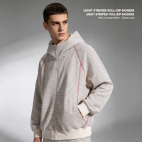 Nouveau sweat-shirt zippé à capuche en tricot à rayures horizontales, style créateur, délicat, coupe ample, raglan, automne 2026, transfrontalier