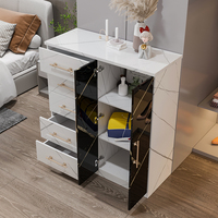 Offre Spéciale commode de chambre à coucher 5 tiroirs de rangement armoire de salon noir et blanc de haute brillance