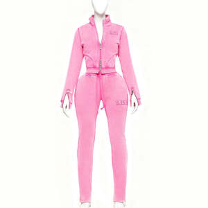 ชุดวอร์มมีซิปคู่สำหรับผู้หญิงผ้าคอตตอนนิ่มปักลายผ้าคอตตอนซักได้ตามต้องการ - Product Image 2