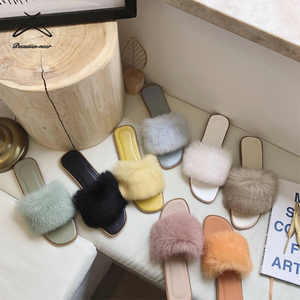 Sandalias deslizantes de piel para mujer, chanclas de lujo con <span class=keywords><strong>plumas</strong></span> para interiores y exteriores - Product Image 3