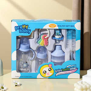Logo personnalisé coffret cadeau bouteille nouveau-né PP bouteille brosse jouet lait en poudre grille sucette coton-tige ensemble de 8 pièces - Product Image 5
