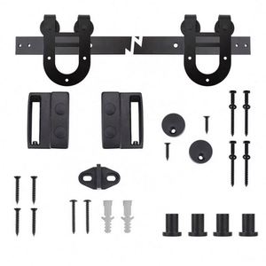 WEKIS Kit de Herrajes para Puerta Corredera de Estilo Moderno, Duradero, en Forma de Herradura, de Acero al Carbono Negro y Latón, para Puertas de Granero, Dormitorios y Cocinas - Product Image 2