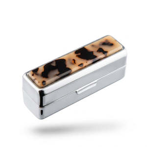 Rectangle Lipstick Case With <b>Mirror</b> Acetate <b>Panel</b> Metal Body Velvet Lining Travel Makeup Organizer - Product Image 3