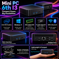 PC Mini Kompak Hitam Intel i3-6100U, RAM DDR3 Opsional, Dukungan M.2 WIFI5, Slot SSD M.2 Ganda, Layanan Kustomisasi OEM
