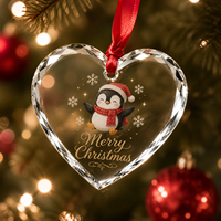 Ornement en verre cristal transparent en forme de cœur, série animaux mignons de Noël, pour cadeaux de Noël, stock en gros pour les boutiques de Noël