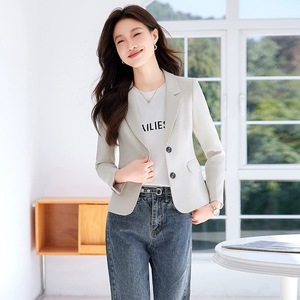 Women's Blazer Off White Solid Color Polyester No-Wrinkle Treatment Casual Style Spring Autumn Fit - Product Image 1