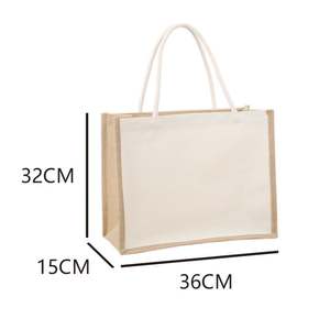 Sac fourre-tout en jute écologique avec accents en coton et poignées en cuir - Product Image 4
