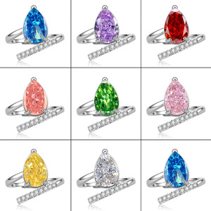 Best-selling-jewellery Copper 8*12mm Pear Cut Colorful Cubic Zirconia Modern <b>Adjustable</b> <b>Rings</b> For Daily Wear Women - Product Image 1