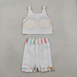 Jupe-short imprimée à rayures colorées pour filles, vêtements de sport d'été pour yoga et tennis, vente en gros, boutique de vêtements pour enfants en coton biologique - Product Image 3