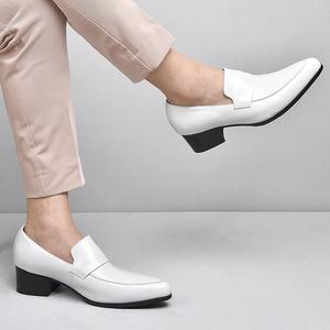 Nuevos zapatos de cuero casuales de hombre con punta en pico y tacón alto, zapatos formales de negocios de cuero para hombre, zapatos de hombre con punta poco profunda. - Product Image 3