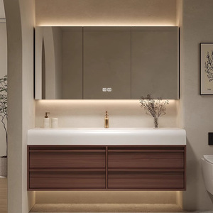 Meuble de salle de bain moderne et simple avec vasque intégrée, combinaison lavabo et rangement intelligent - Product Image 2