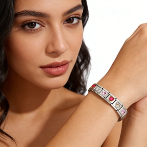 Wholesale Italian Charm Link Gold Circle Diamond Italian Charm Bracelet Stainless Steel Bracelet Fashion Jewelry Mother Day Gift - Product Image 3