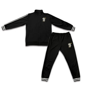 Ensemble veste et pantalon de sport personnalisé Jogger d'extérieur Sweats à capuche avec logo brodé Survêtement noir - Product Image 1