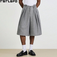 Shorts plissés taille haute coupés et cousus pour hommes, coupe large, style culotte ample, vintage, courts, vente en gros